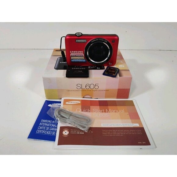 Samsung SL605 Digital Camera 12.2mp Red With Box Battery SD Card (No Charger) - Picture 1 of 6